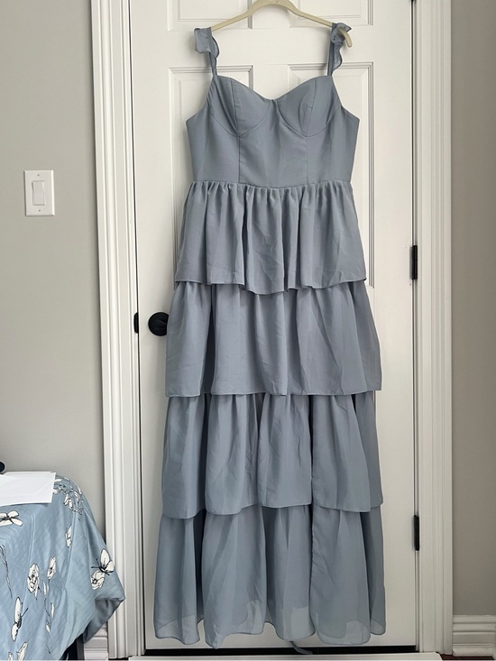 Dresses & Skirts - Dusty Blue A-line Tiered Ruffle Chiffon Maxi Dress Size 14